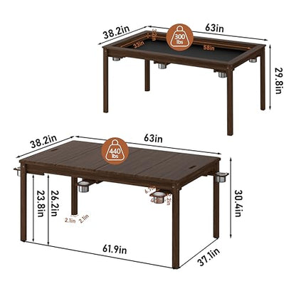 Yardenaler Solid Wood Board Game Table, Gaming & Dining Table with 58” x 33” Big Gaming Space and Removable Top, Seats 4 to 6 Players, Includes Leatherette Play Mat, 6 Cup Holders & Flush Pull Design - size: 63"L x 38.2"W x 30.4"H