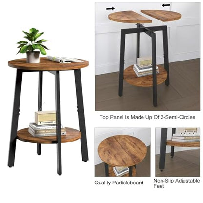 sthmec Side Table, Small Round End Table with Storage Shelf for Small Space, 2-Tier Bedside Table Sofa Couch Table, Round Accent Table Nighstands for Living Room, Bedroom, Rustic Brown - color: Rustic Brown