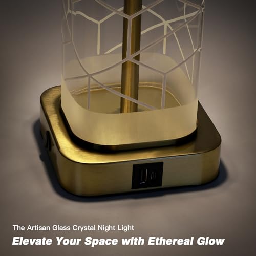 28" Gold Print Glass Table Lamps Set of 2 with Night Light, Modern Bedside Lamps with USB C+A Charging Ports, Nightstand Lamps for Living Room, Glass Lamps for Bedroom End Table, 2 Bulbs Included - color: Gold Print(2 Pack)