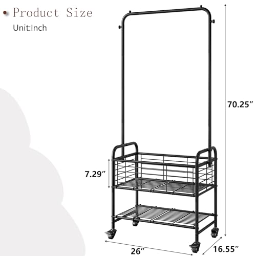 SUOERNUO Laundry Cart with Hanging Rack Rolling Laundry Hamper Sorter with Wheels Shelf,Black - color: Black