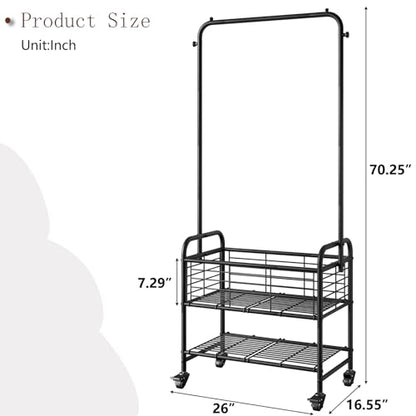SUOERNUO Laundry Cart with Hanging Rack Rolling Laundry Hamper Sorter with Wheels Shelf,Black - color: Black