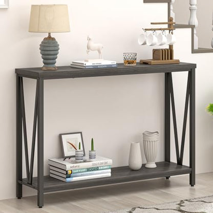 FOLUBAN Console Table for Entryway, Modern Sofa Table Behind Couch, Narrow Entry Table for Hallway, Living Room (Industrial, Dark Gray) - color: Dark Gray