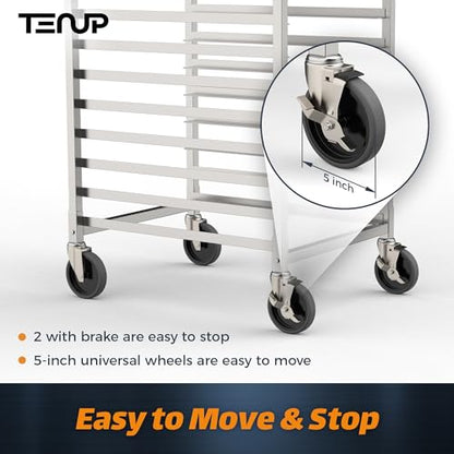 TenUp 10-Tier NSF Aluminum Sheet Pan Rack, Commercial Bakery Cooling & Storage Cart with Wheels, Heavy-Duty Bun Rack – 26" L x 20" W x 38" H - size: Full Size 10-Tier