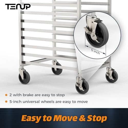 TenUp 20-Tier NSF Aluminum Sheet Pan Rack, Commercial Bakery Cooling & Storage Cart with Wheels, Heavy-Duty Bun Rack – 26" L x 20" W x 69" H - size: Full Size 20-Tier
