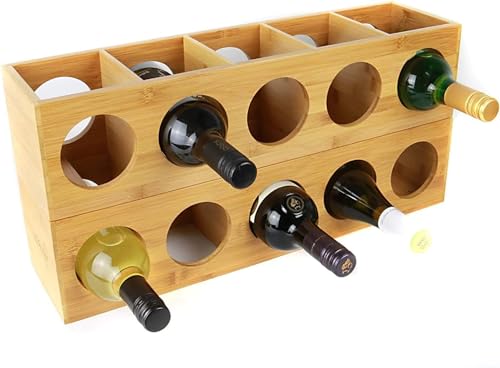 HYGRAD BUILT TO SURVIVE Stackable Bamboo Wall Mounted Wine Rack Stand, 5 Bottle Countertop Freestanding Wine Holder Storage Display Shelves for Basement, Kitchen, Bar, Pantry Cabinet