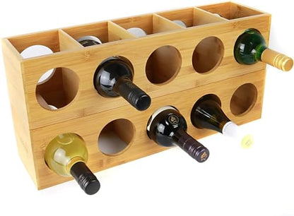HYGRAD BUILT TO SURVIVE Stackable Bamboo Wall Mounted Wine Rack Stand, 5 Bottle Countertop Freestanding Wine Holder Storage Display Shelves for Basement, Kitchen, Bar, Pantry Cabinet