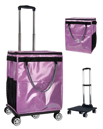 Reusable Grocery Bags on Wheels, Rolling Tote Bag, Starry Purple | for Groceries, Shopping, with Drawstring Bag 54L, Foldable, Laundry - color: Starry Purple