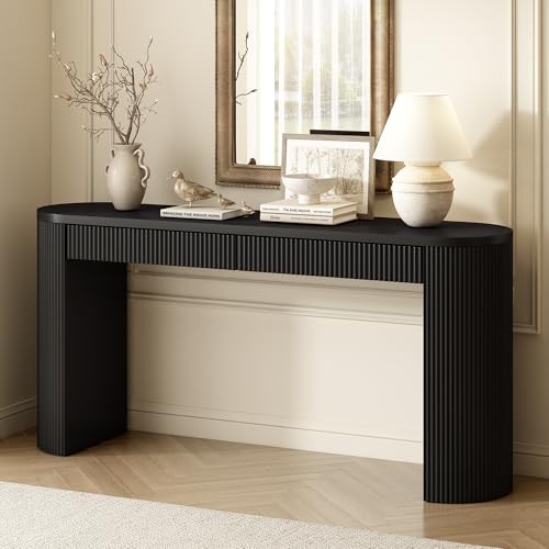 Console Table with Pine Veneer and Vertical Striped,for Entryway Hallway Living Room Bedroom Dining Room (Black#Vertical) - color: Black#vertical)