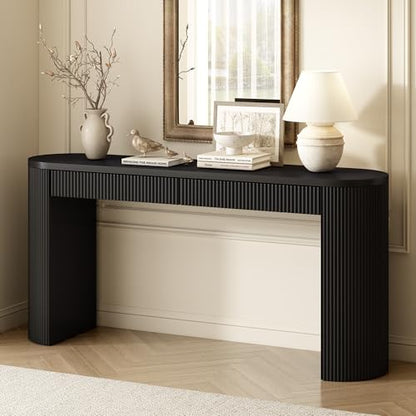 Console Table with Pine Veneer and Vertical Striped,for Entryway Hallway Living Room Bedroom Dining Room (Black#Vertical) - color: Black#vertical)