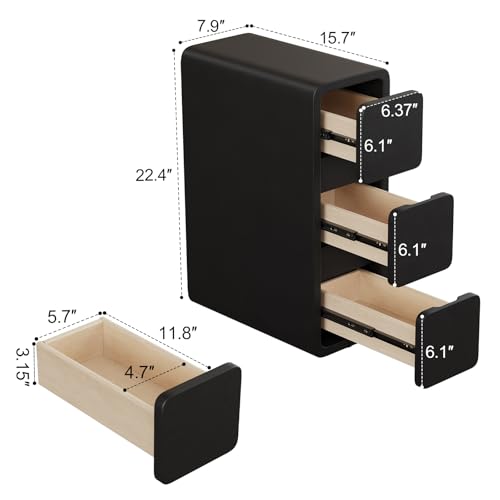 AQIMUELE Narrow Bedside Table,Narrow Night Stand with Drawers,Small Night Stand with Leather Surface for Bedroom - color: Black (3 Drawers), size: 7.9"W