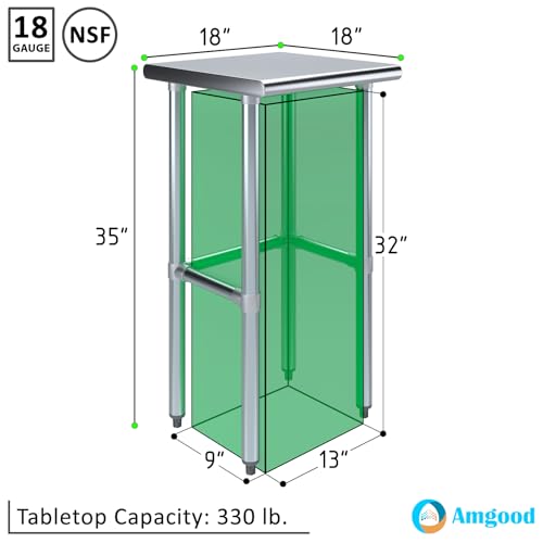 18 in. x 18 in. Open Base Stainless Steel Work Table | Residential & Commercial | Food Prep | Heavy Duty Utility Work Station | NSF - size: 18 in. Length x 18 in. Width