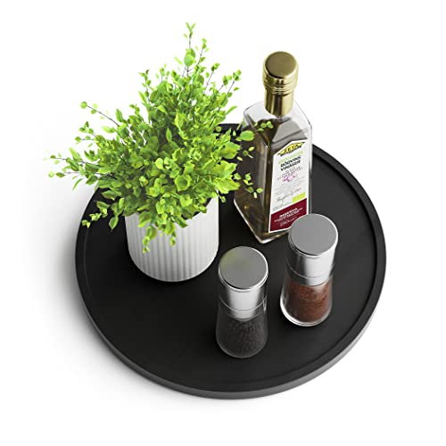 Lazy Susan Organizer Homerays 10 Inch Non-Skid Bamboo Lazy Susan for Kitchen Rotating Spice Rack for Kitchen Cabinet, Wood Turntable for Kitchen Countertop Organizer Black - size: 10" - Black
