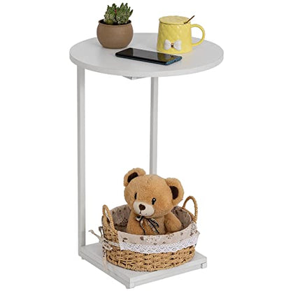 HDANI C Table End Table,Couch Table that Slide Under,Sofa Side Table in Living Room,White - color: White, size: Round