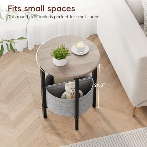 Vagusicc Small Round Side Table End Table, Tall Accent Table with Storage Basket, Set of 2 Half Round Tables Half Moon Tables, Coffee Bedside Tables, Modern Nightstand for Living Room Bedroom, Gray - color: Greige