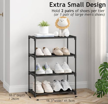 Autonomier 4 Tier Extra Small Shoe Rack (16.3" Wide), Narrow Stackable | Kids Toddler Adult Shoe Shelf, Lightweight Shoe Rack Stand for Closet Dorm Storage Organizer, Front Door Entrance, Entryway - size: 4-Tier