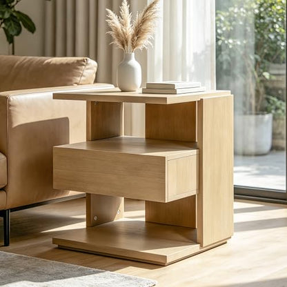 Christopher Knight Home 22" Mid Century Modern Nightstand Set of 2, Wooden Bedside Table with Drawer & 3 Tier Shelves, Small Side End Table Night Stand for Bedroom Living Room Small Space, Natural - color: Natural, size: 2pcs