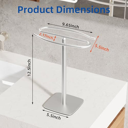 RUACQ Hand Towel Holder for Bathroom,12 inch S-Shape Towel Holder Stand, Stainless Steel and Aluminium Standing Towel Rack for Kitchen Vanity Countertop (Brushed Nickel) - color: Silver