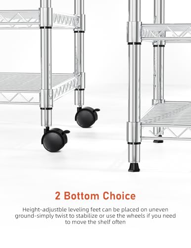 Simple Deluxe 3-Tier Storage Shelves, 750 Lbs Loading Capacity, 24.02" W x 13.78" D x 29.92" H Shelving Unit for Garage, Pantry and Kitchen, Chrome - size: 3-Tier, 24.02"W x 13.78"D x 29.92"H