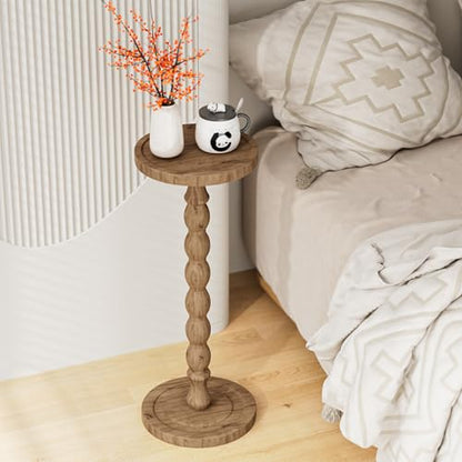 Rubber Wood Round Side Table, Solid Wood Small Drink Table for Small Spaces, Modern Accent Tables, End Tables for Living Room, Bedroom and Office (Brown, 9.4 Inch) - color: Brown