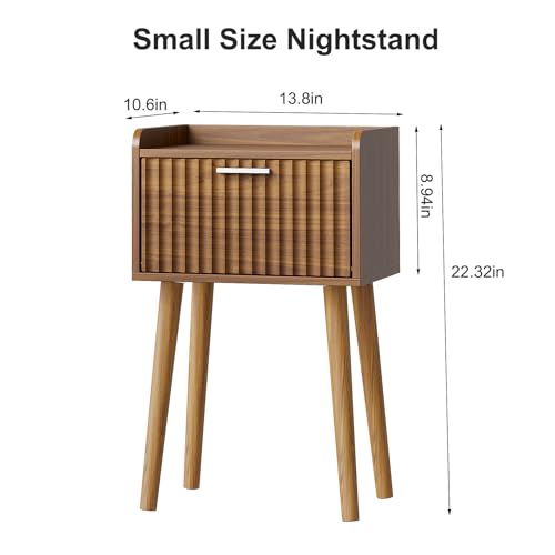 LAATOOREE Small Nightstands Set of 2, Side End Table, Bedside Table with Fluted Door, Solid Wood Feet; for Bedroom, Small Bed - color: Rustic Brown, style: Fluted Style