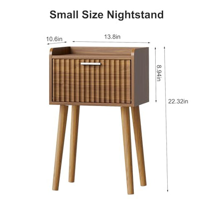 LAATOOREE Small Nightstands Set of 2, Side End Table, Bedside Table with Fluted Door, Solid Wood Feet; for Bedroom, Small Bed - color: Rustic Brown, style: Fluted Style