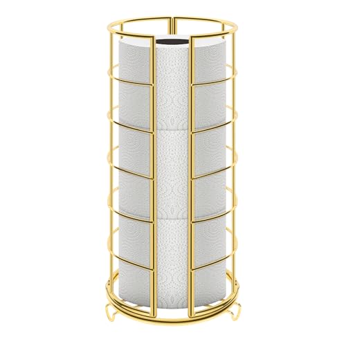 NearMoon Toilet Paper Organizer Stand, Free Standing 3 Rolls Tissue Storage, Metal Bathroom Accessory, Rustproof Toilet Roll Holder for Kitchen Countertop Inside Cabinet Shelf(Metal Base, Gold) - color: Gold