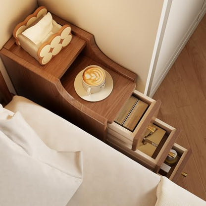 Solid Wood Narrow Nightstand with Drawers,Walnut Nightstand Wood Bedside Table Modern for Bedroom,Study,Toilet - color: Walnut, size: 15.75"D x 7.87"W x 23.62"H(3 Drawers)