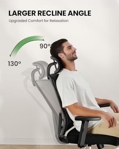 Marsail Ergonomic Office Chair Ergonomic Gaming Chair with Lumbar Support, 2D Headrest, Adjustable Armrests, Contoured Seat Cushion, Computer Desk Chair with Wheels for Home and Office - color: Black