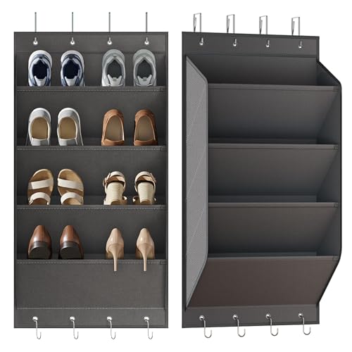 WVM Over The Door Shoe Organizer with Large Deep Pockets, Hanging Closet Shoe Rack for Large Shoes, Boots, Multifunctional Entryway Door Hanger with Hooks - color: New Grey
