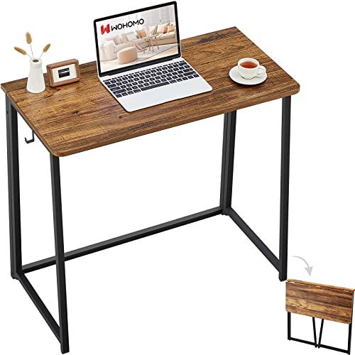 WOHOMO Folding Desk for Small Spaces, 31.5 Inch Foldable Computer Desks, Small Desk for Home Office, Study, Bedroom, Space Saving Writing Work Computer Table, Easy to Fold, Rustic Walnut - color: Brown, size: Small Size:31.5 x 15.7