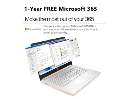 Elite 14" HD Anti-Glare Display Portable Laptop for Student & Home Office by HP, Intel Quad-Core N150, 4GB RAM|128GB UFS, Wi-Fi6/SD Card Slot/WIN 11, 1-Year Microsoft 365 & 1TB Cloud Storage Rose Gold