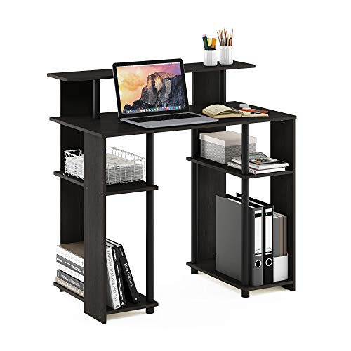 Furinno JAYA Simple Design Computer Writing Desk, Walnut | Raised Hutch, Simple Design Computer Writing Desk, Office Desk for Home Office, Bedroom - color: Walnut/Black