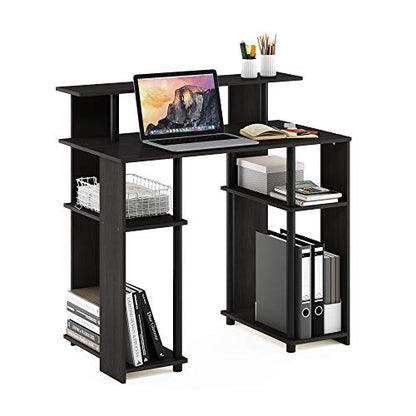 Furinno JAYA Simple Design Computer Writing Desk, Walnut | Raised Hutch, Simple Design Computer Writing Desk, Office Desk for Home Office, Bedroom - color: Walnut/Black