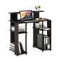 Furinno JAYA Simple Design Computer Writing Desk, Walnut | Raised Hutch, Simple Design Computer Writing Desk, Office Desk for Home Office, Bedroom - color: Walnut/Black
