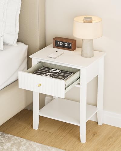 Fluted Nightstand, Farmhouse Night Stand with 1 Drawers, Mid Century Modern Side Accent Table,Bedside End Table for Bedroom, Living Room, White - color: White, size: 1 Drawer