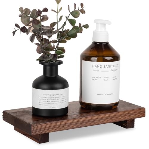 Bathroom Counter Organizer Wood Pedestal Stand Farmhouse Decorative Tray Soap Holder for Kitchen Decor, Large 10" x 4.5" - Drak Brown - color: Dark Brown, size: 10" x 4.5" x 1.6"