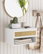 Small Modern Nightstand with Drawer, Floating Shelves for Bedroom, Bathroom (White Rattan) - color: White Rattan