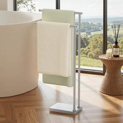 KES Free Standing Towel Racks for Bathroom with 3X Thicker Base, 2-Tier Towel Rack Stand for Bathroom Floor, Upgrade Steady Design, Pro-Grade 18/8 Stainless Steel Brushed Finish, BTH239A-2 - size: 33-37 inch (2-tier, Variable Height)