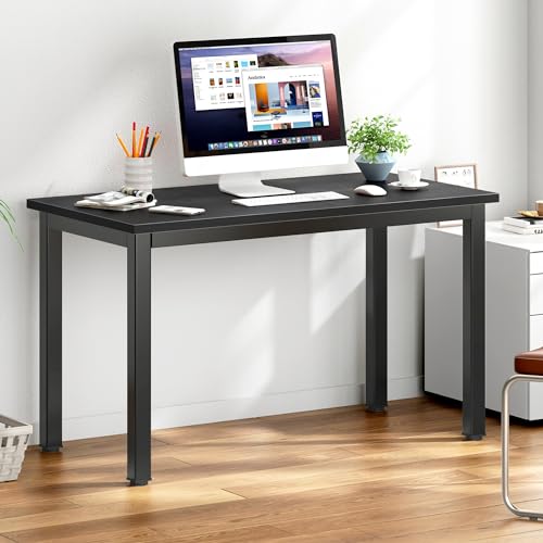 DlandHome 39 inches Small Computer Desk for Home Office, Black | Gaming Study Writing Desk, Modern Simple Computer Table, Sturdy Metal Frame, Adjustable Feet, Compact Modern Design - color: Black Walnut + Black, size: 39 inch