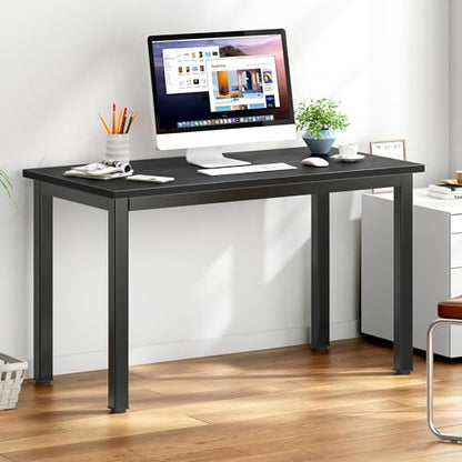 DlandHome 39 inches Small Computer Desk for Home Office, Black | Gaming Study Writing Desk, Modern Simple Computer Table, Sturdy Metal Frame, Adjustable Feet, Compact Modern Design - color: Black Walnut + Black, size: 39 inch