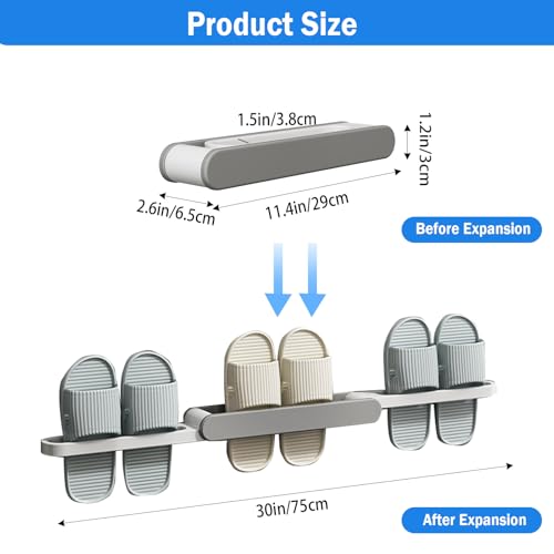 COVRA 3-in-1 Foldable Wall-Mounted Shoe Rack, Adhesive No-Drill Slipper Organizer for Closet, Bathroom, or Living Room Doors (Gray)