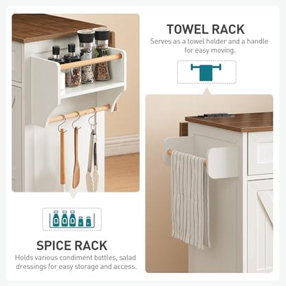 RALGEND Kitchen Island with Drop Leaf & Power Outlet, Rolling Kitchen Island Cart On Wheels, Barn Door Kitchen Island Table with Storage and Tower Rack, Island Table for Kitchen, White and Walnut - color: White + Walnut