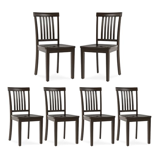 COLAMY Wooden Dining Chairs Set of 6, Solid Rubberwood Kitchen & Dining Room Chairs,Windsor Style Seating, Rustic Dining Table Chairs, Non-Slip Foot Pads, Farmhouse & Traditional Seating,Dark Brown - color: Darkbrown, size: Set of 6