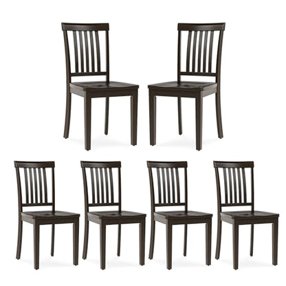 COLAMY Wooden Dining Chairs Set of 6, Solid Rubberwood Kitchen & Dining Room Chairs,Windsor Style Seating, Rustic Dining Table Chairs, Non-Slip Foot Pads, Farmhouse & Traditional Seating,Dark Brown - color: Darkbrown, size: Set of 6