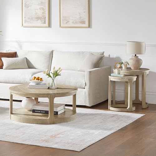 Round End Side Table Set of 2, Handcraft Nesting Table for Living Room, Modern Wood Circle Style, Easy Assembly, Oak - color: S1-2pcs-oak