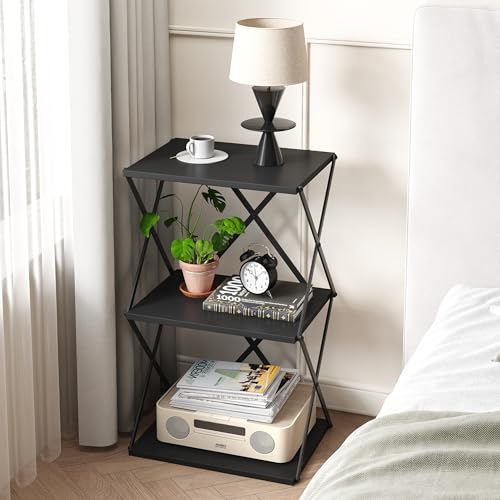 3-Tier End Table Small Side Table Tall Bedside Night Stand with Storage Sofa Side desks for Living Room Bedroom Office Bathroom Small Space Black ET-03BK - color: Black High