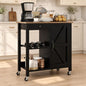 Small Kitchen Island Cart on Wheels with 31.4'' Wood Tabletop, Black | Farmhouse Rolling Kitchen Island with Storage, Lockable Wheels, Drawer, Adjustable Shelf and Wine Rack for Dining Room - style: Black