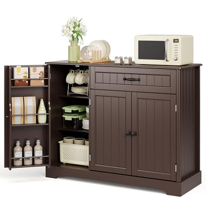 Ahomly Buffet Cabinet, Coffee Bar, Sideboard Cabinet with Internal Storage Shelf for Dining Room, Kitchen, Living Room, Kitchen and Laundry Room, Dark Brown - color: Dark Brown