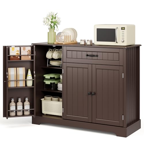 Ahomly Buffet Cabinet, Coffee Bar, Sideboard Cabinet with Internal Storage Shelf for Dining Room, Kitchen, Living Room, Kitchen and Laundry Room, Dark Brown - color: Dark Brown