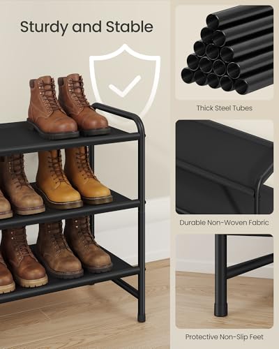 SONGMICS Long Shoe Rack Organizer for Closet, Free Standing Shoe Storage Shelf, Holds 16-20 Pairs, for Entryway, Bedroom, Easy to Assemble, 11.4 x 42.5 x 20.4 Inches, 3 Tiers, Ink Black ULMR093BP01 - size: 3 Tiers